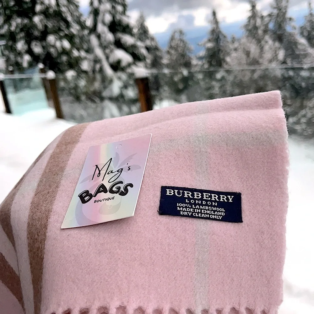 Burberry: Baby Pink Giant Check Plaid Scarf - Picture 9 of 9